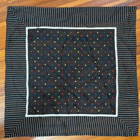 Ditsy Dots Silky Square Scarf White Border - Picture 1 of 5